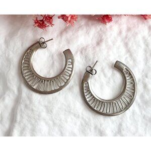 Crescent Moon Spoked Hoop Vintage Silver Toned Earrings